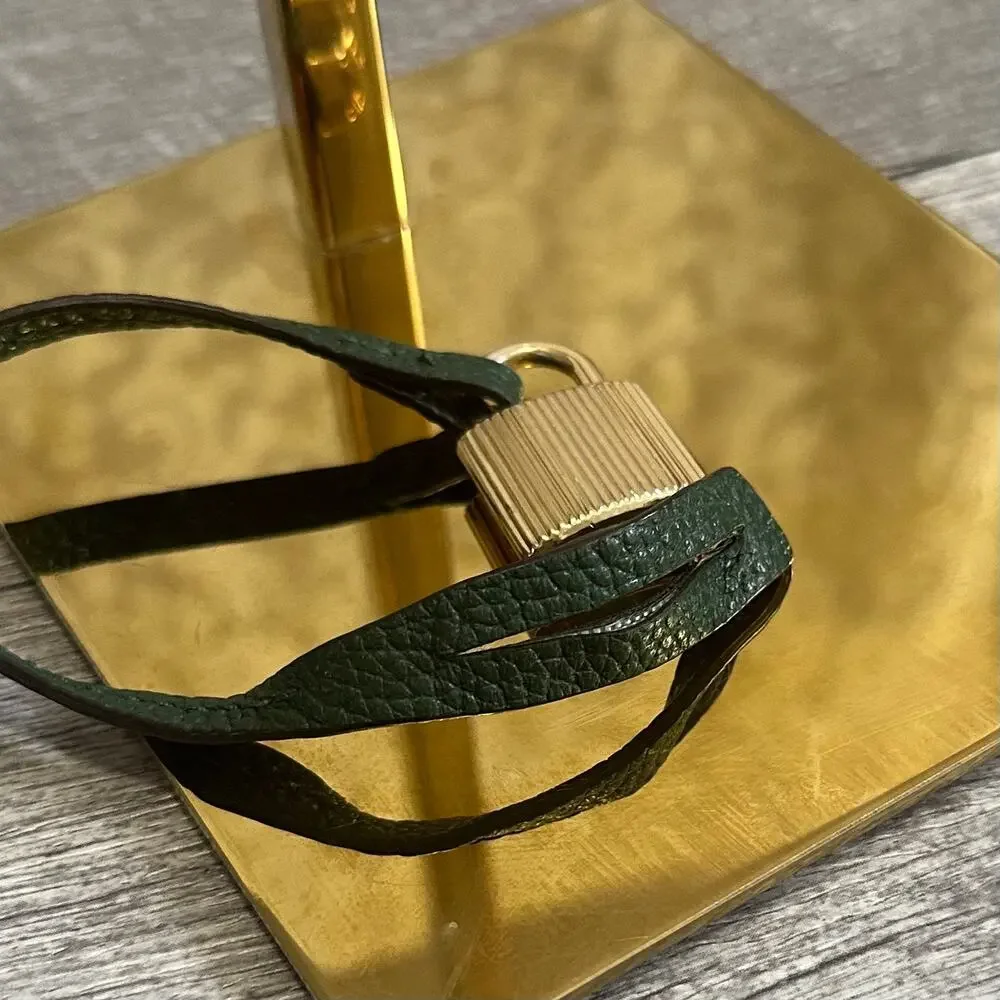 Michael Kors Gold Tone Padlock Dark Green Leather Strap Bag Charm Replacement